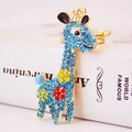 Giraffen-Schlüsselanhänger mit blauen Kristall-Steinen und goldener Legierung - Seeblau