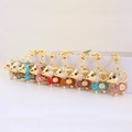 Sparkly sheep keychain set in gold alloy with colorful rhinestones and spring clasps - Random Color