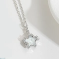Silver star pendant necklace with iridescent center and sparkling cubic zirconia stones - White (Silver Tone Metal)