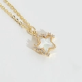 Pentagram star pendant necklace with golden finish and sparkling zircon accents - White (Gold Tone Metal)