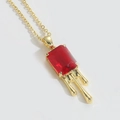 Collana dorata con ciondolo rettangolare in zircone rosso e design a goccia di lava fusa - Rosso