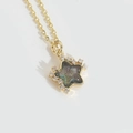 Star shaped gold necklace with colorful resin stone and zircon inlay details - Black (Gold Tone Metal)