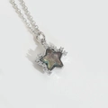 Chic silver star necklace pendant with iridescent resin stone and zircon accents - Black (Silver Tone Metal)