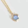 Star-shaped necklace featuring an iridescent blue zircon pendant with gold chain - Blue (Gold Tone Metal)