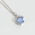 Star-shaped pendant necklace with blue resin and zircon inlay on a silver chain - Blue (Silver Tone Metal)
