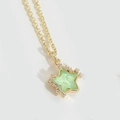 Star pendant necklace with light green resin and white zircons on a golden link chain - Green (Gold Tone Metal-XL4118-1)