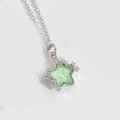 Star pendant necklace with light green resin, silver finish and small zircons - Green (Silver Tone Metal)
