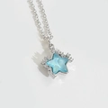 Sparkling light blue resin star necklace with silver chain and white cubic zirconia accents - Sky Blue (Silver Tone Metal)