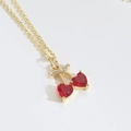 Tropical style cherry pendant necklace with red heart-shaped stones and gold chain - Heart Zirconia Cherry