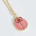 Collana dorata con pendente glitterato rosa e motivo a chiave a forma di cuore rosso - Chiave del Cuore