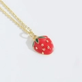 Fashionable strawberry pendant necklace with red enamel and gold chain for women - Strawberry