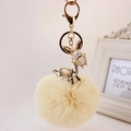Cute rhinestone donkey keychain with a fluffy cream faux fur pompom for handbags - Gold Ears + Yellow