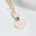 Collana con ciondolo a cuore rosa LOVE e rosa con catena placcata oro 14k donna - Rosa Rosa LOVE