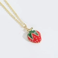 Fashionable strawberry pendant necklace with red enamel and gold chain for women - Big Strawberry