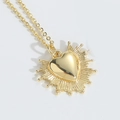 Elegante collana con ciondolo a cuore in oro 14k con dettagli a raggi di sole finiti - Cuore Radioso