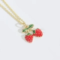 Chic gold necklace with dual red strawberry pendants for tropical beach style - Double Strawberries