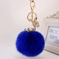 Royal blue plush ball keychain with a golden rhinestone deer charm and lobster clasp - Gold Ears + Royal Blue