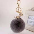 Fashionable golden donkey keychain with colorful rhinestones and dark grey faux fur ball - Gold Ears + Gray