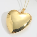 Gepolijste 14k vergulde grote hart hanger ketting met minimalistische metallic finish - Gepolijst Hart