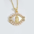 Collar dorado vintage con colgante ovalado de la Virgen María, nácar y borde de perla - Oval Virgin Mary Style