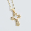 Golden cross necklace pendant with sparkling zircon stones and white shell star center - Full Zirconia Cross Style (XL3510-2)
