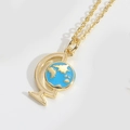 Retro crystal globe pendant necklace in blue enamel and gold finish for women - Globe