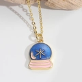 Retro snowflake crystal ball pendant necklace with blue glitter and gold chain - Magic Ball (Crystal Ball)