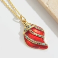 Exquisite gold-plated shell pendant necklace with red enamel and colorful zircon inlay - Red Conch