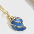 Deep blue shell pendant necklace with multi-color zircon stones and golden chain - Blue Conch