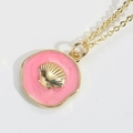 Vintage Goldmuschel Halskette mit rosa Emaille-Scheibe und schimmerndem Glitzer - Rosa (XL3602-2)
