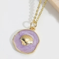 Vintage gold shell pendant necklace with a light purple resin finish and scallop motif - Purple (XL3602-5)