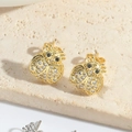 Pendientes de mariquita dorados con pavé de circonitas blancas sobre piedra beige - Mariquita Dorada con Circonia Blanca