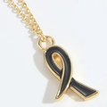 Collana in oro minimalista con un elegante ciondolo a fiocco in smalto nero - Nero