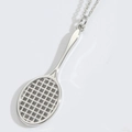 Collar con colgante de raqueta de tenis en plata pulida con malla y cadena fina - Forma Raqueta Tenis (Plateado)