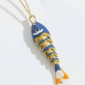 Colgante de pez articulado en esmalte azul y amarillo con cadena dorada - Azul