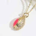 Delicate gold seashell pendant with pink enamel and sparkling white cubic zirconia - Rose Red