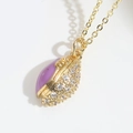 Minimalist gold necklace with purple enamel and cubic zirconia rugby style pendant - Purple