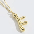 Polished gold organic letter F shape pendant on a fine link chain for women - Gold Antler