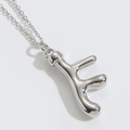Silver liquid metal letter F necklace pendant with polished finish on a thin chain - Silver Antler