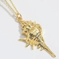 Elegant gold-plated seashell pendant necklace with polished finish and spiral details - Gold Conch