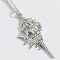 Elegant silver conch shell pendant necklace with cubic zirconia on a fine link chain - Silver Conch