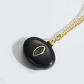 Collier en or élégant avec pendentif ovale noir orné d'une pierre marquise verte raffinée - Noir