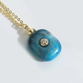 Collier minimaliste en or avec pendentif en pierre naturelle bleue et zircon étincelant - Bleu Lac