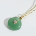Elegant gold necklace featuring a teardrop green stone pendant with a center zircon accent - Green
