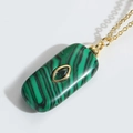 Malachite texture rectangular pendant necklace with green gemstone and gold chain - Tiger Green