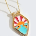Artistic gold necklace with sunrise enamel pendant and vibrant zircon stones - Impression Sunrise