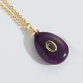 Teardrop purple natural stone pendant necklace with a golden chain and oval inlay - Purple (XL4026-1)