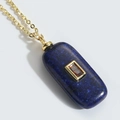 Lapis lazuli necklace with rectangular ruby-colored zircon in a gold-plated setting - Royal Blue (XL4026-2)