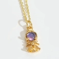 Collier minimaliste plaqué or avec pendentif fille en résine et gemmes violettes et jaunes - Violet et Jaune