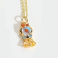 Golden goldfish pendant necklace with opal stones and colorful zircon accents - Blue and Yellow